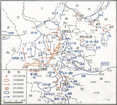 一九三六年十月，三大主力红军会师示意图。资料图片.jpeg